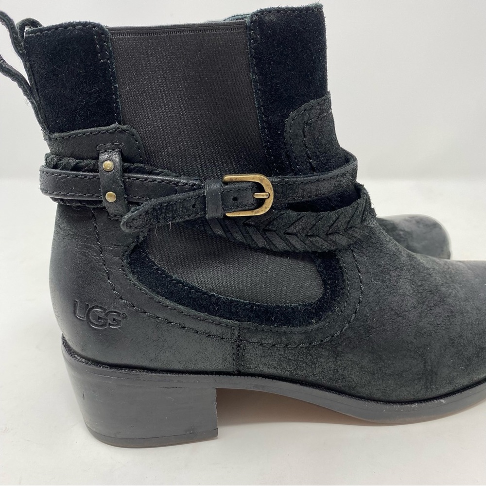 UGG Krewe Black Leather Shearling Moto Ankle Boots Size 6 - Picture 8 of 9
